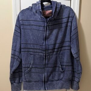 Brooklyn Cloth Men's Distressed Blue and Black Striped Zip-Up Sweater